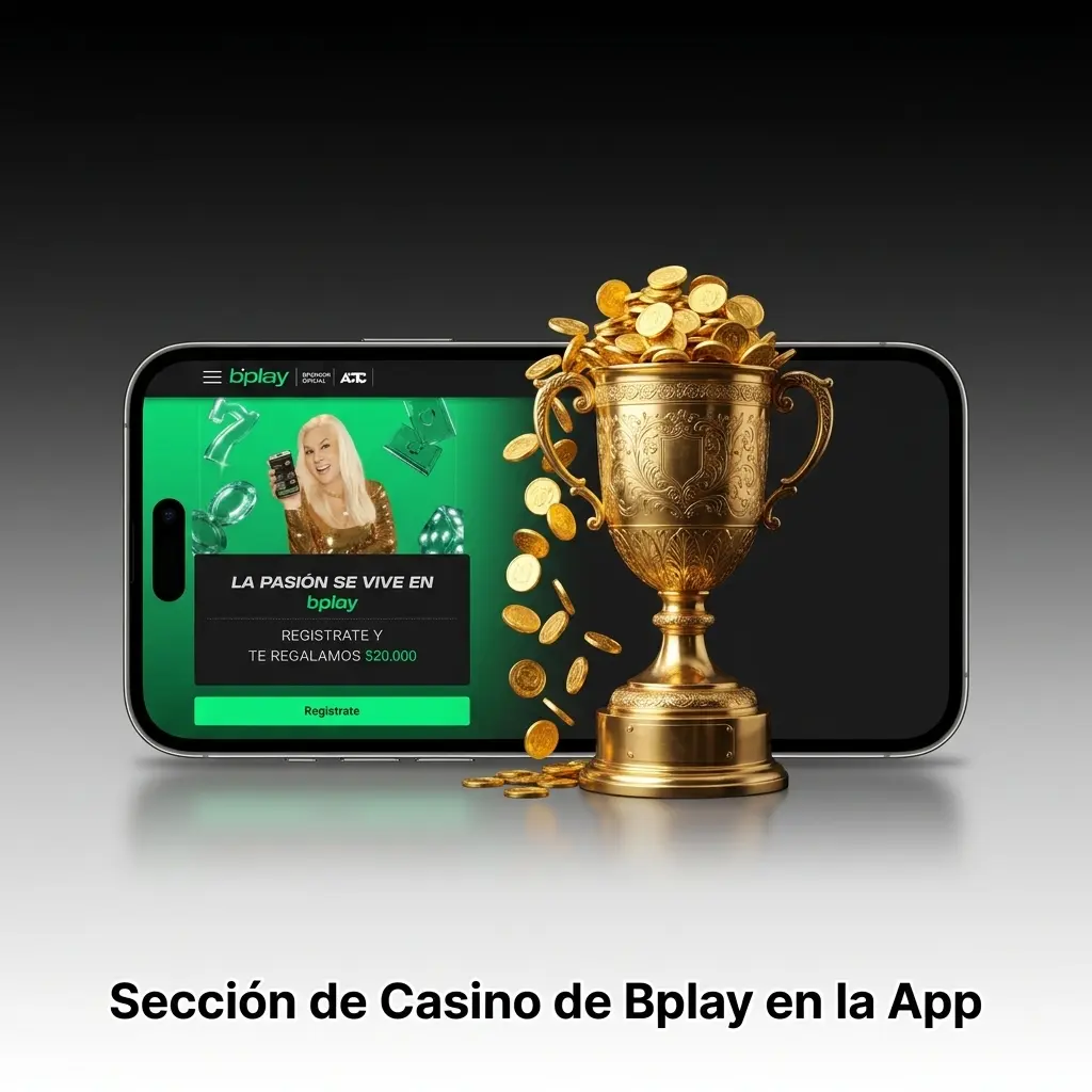 Sección de casino en la app de Bplay con tragamonedas, ruleta, blackjack y casino en vivo